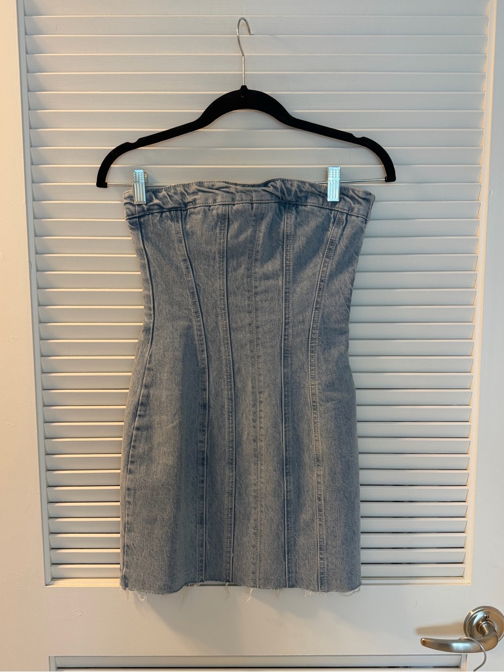 Zara Strapless Faded Denim Mini Dress in Light Blue